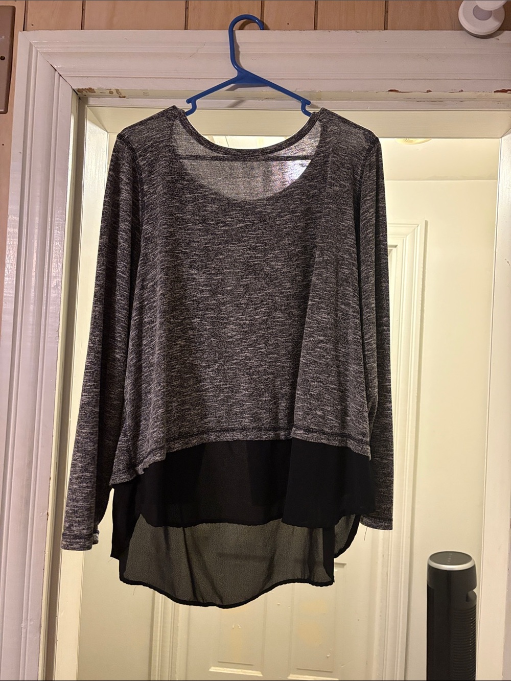 Valerie Stevens Gray Knit Layered Long-Sleeve Top with Black Chiffon Hem